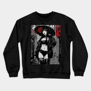 Japanese Goth Girl with Umbrella Crewneck Sweatshirt